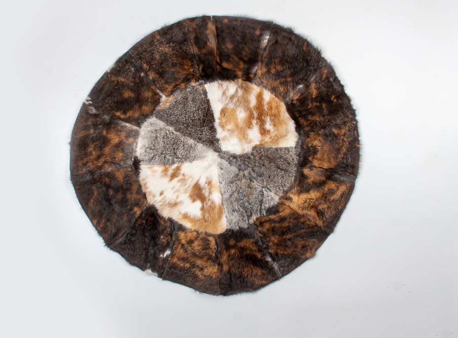 Circular Handmade Leather Furry Rug