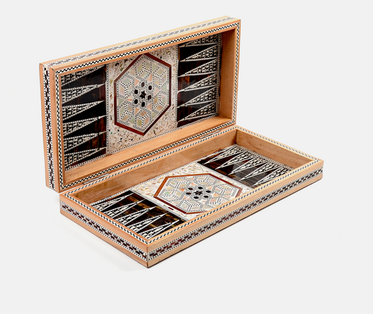 Handmade Beige Wood/Seashell Backgammon (Tawla)