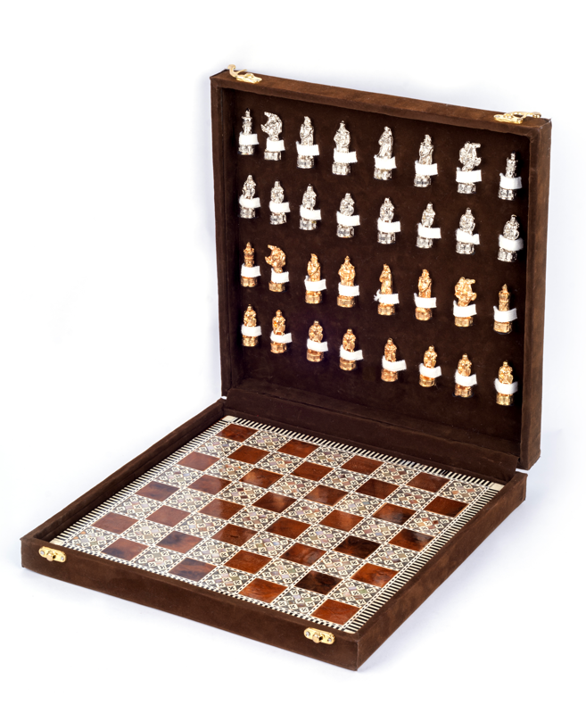 Handmade Chess board with pharaonic metal pieces