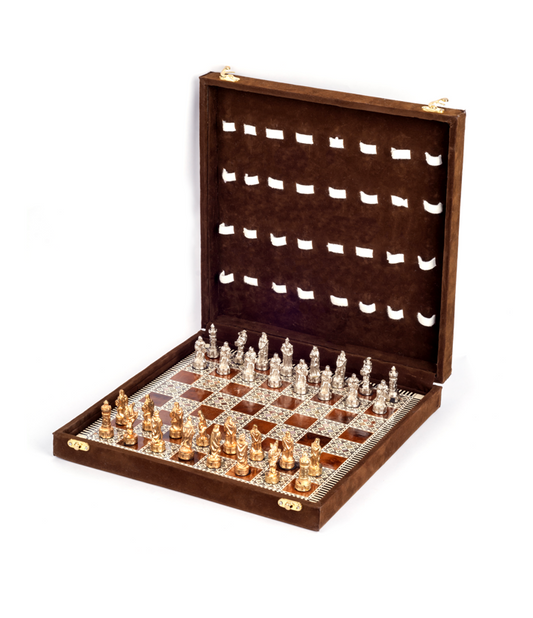 Handmade Chess board with pharaonic metal pieces