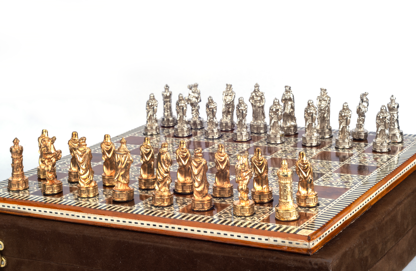 Handmade Chess board with pharaonic metal pieces