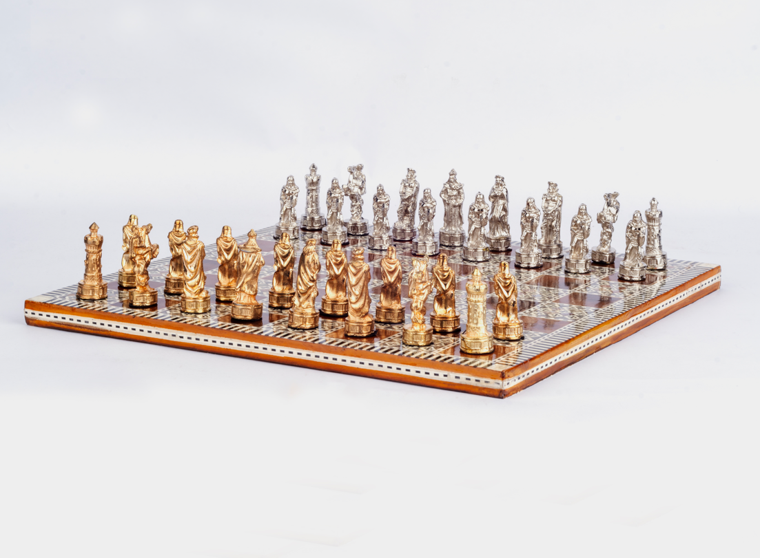 Handmade Chess board with pharaonic metal pieces