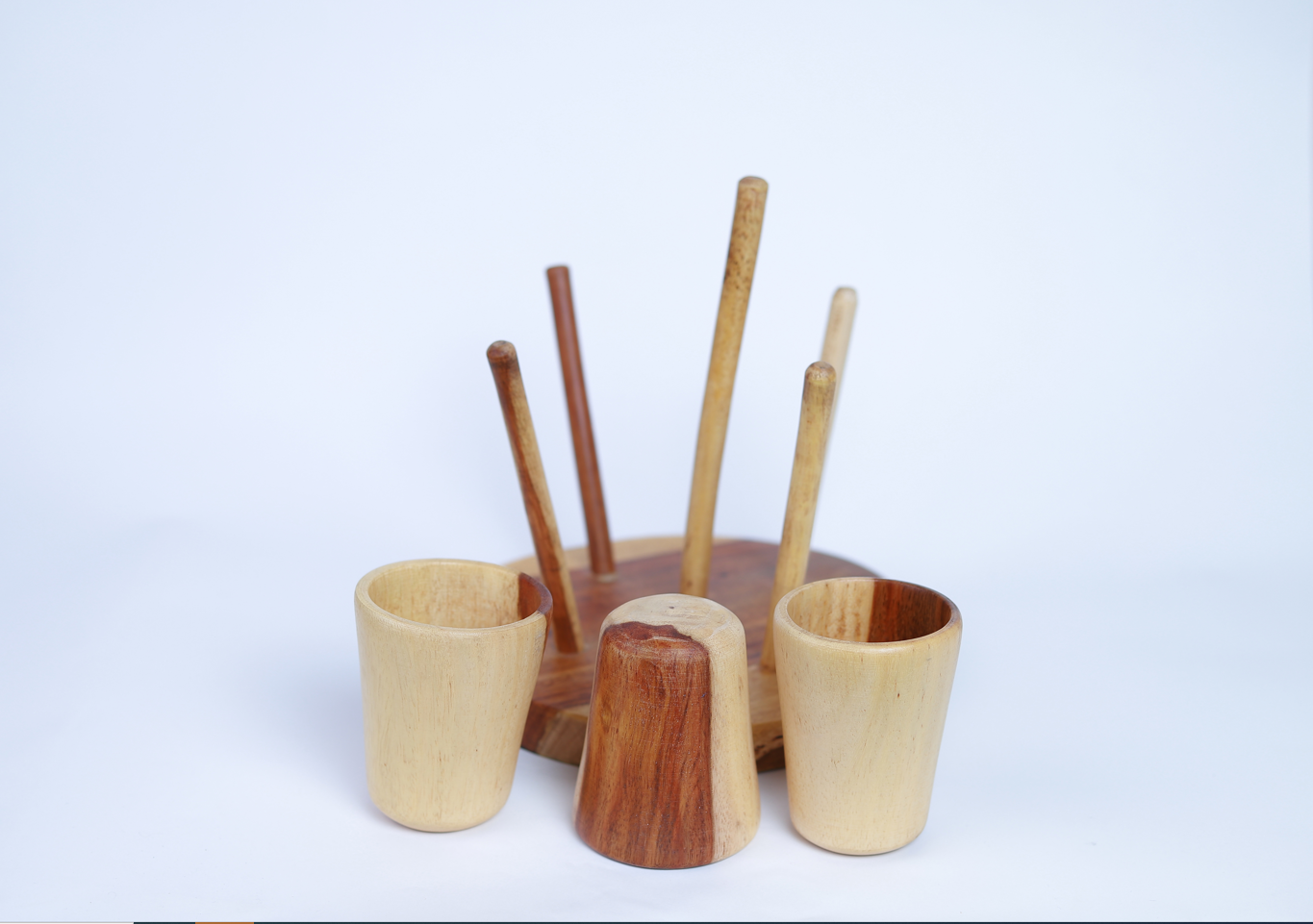 Handmade 5 Wooden cups with holder