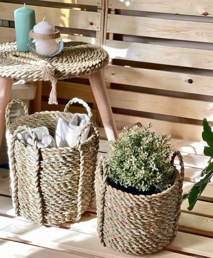 Handmade wicker basket with handle