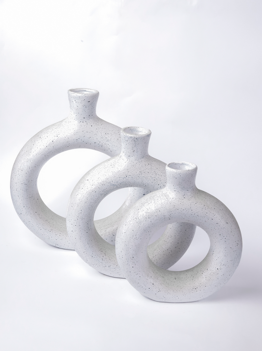 Set of Decorative White Dotted Donut Vase