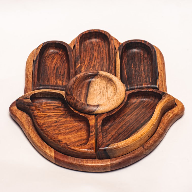 Wooden nuts tray - 6 sections